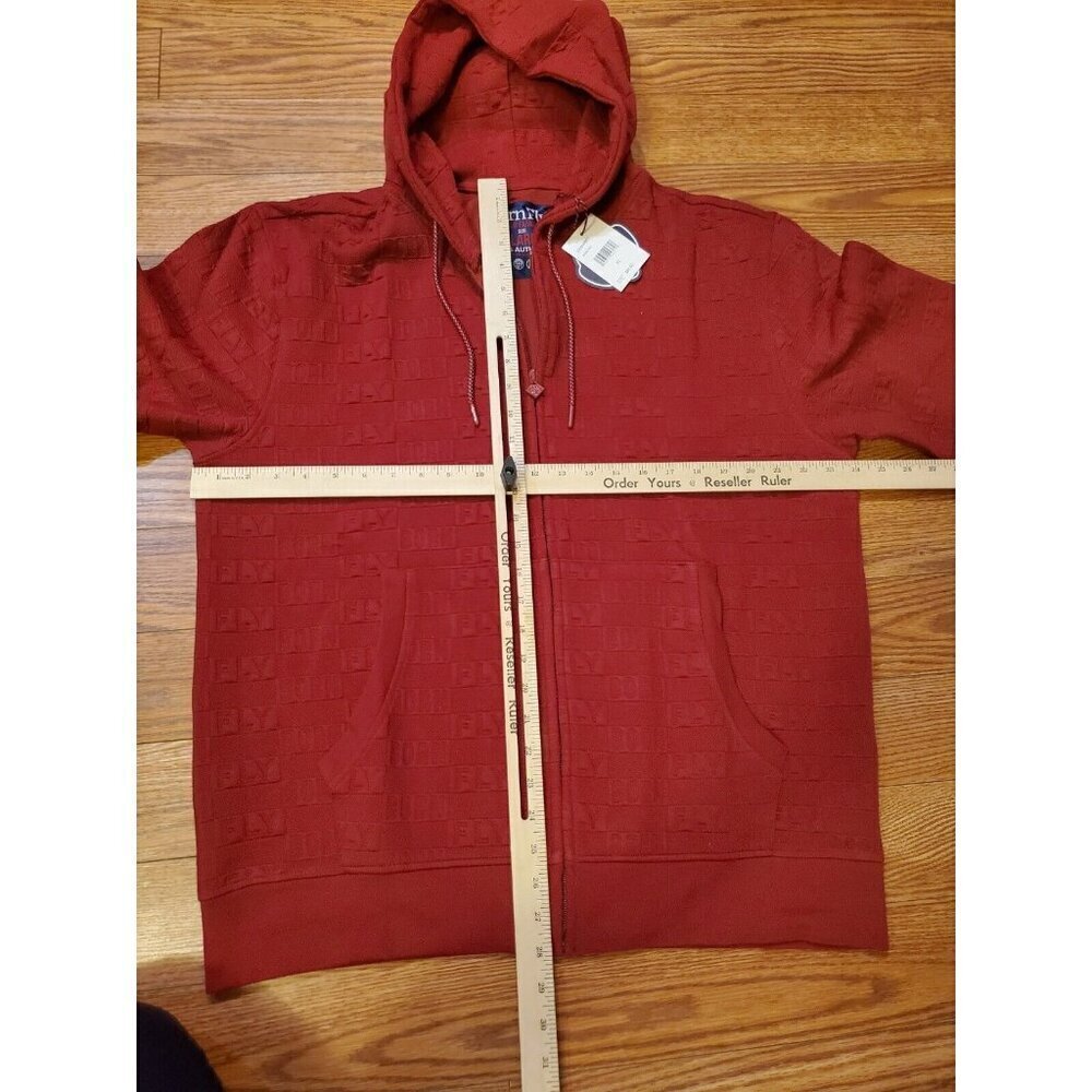 Born Fly Zippered Hoodie‎ Men's Size XL Solid Dark Red Logo all over Print  NWT - Picture 5 of 6